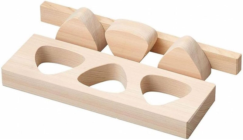 TIKUSAN Wooden Onigiri Mold Musubi Maker Japanese Rice Ball Press Hinoki Japanese Cypress Onigiri Mold Tray Made in Japan (Type2 3 Molds) - Image 1